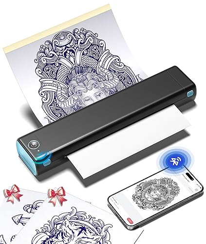 Phomemo M08F Upgraded Tattoo Stencil Printer, Thermal Stencil Printer with 10pcs Transfer Paper, Tattoo Supplies for Artists & Beginners, Compatible with Phone, Tablet & PC, Black & Blue - Black & Blue