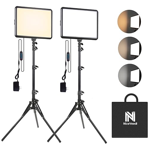 2-Pack Photography Lighting Kit, NiceVeedi 22W LED Video Light Kit, 2900-7000K Dimmable Studio Light with Tripod Stand, 73" Stream Light for Video Recording - 22W-2 Pack(AC Adapter)