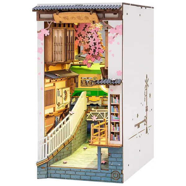 Rolife Sakura Densya DIY Book Nook Kits Modell Holzbausatz,Bookshelf Insert Diorama Bookends, Booknook Bücherregaleinsatz Kits,Japanische Deko Lehrer Geschenk (TGB01)
