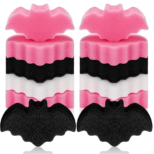 Tioncy 12 Pack Gothic Kitchen Sponges Bulk Dual Sided Bat Skull Scrubber Sponges Multifunctional Dishwashing Spooky Non Scratch for Gothic Kitchen Accessories Dish Scouring(Colorful,Bat)