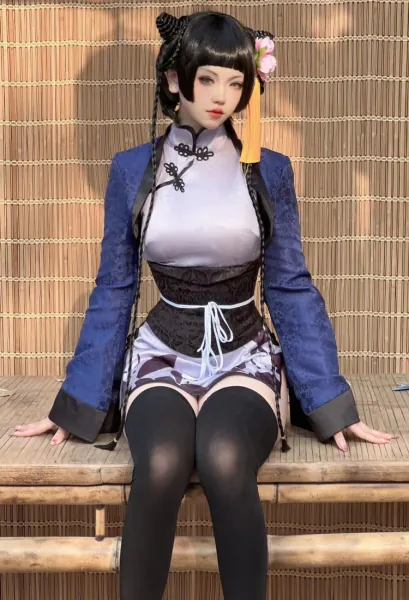 Kuroshitsuji Ran-Mao Cosplay Costume Cheongsam Dress and Jacket with Corset and Thigh Socks