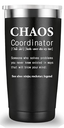 Mamihlap Chaos Coordinator Travel Mug Tumbler.Coworker Gifts.Chaos Coordinator Gifts.Funny Work Inspirational Appreciation Gifts for Men Women Boss Assistant Teacher Employee.(20 oz Black) - Black
