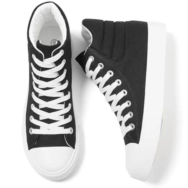 POVOGER High Top Sneakers for Women White Womens High Tops Canvas Shoes Black Fashion Sneakers Casual Lace up Tennis Shoes