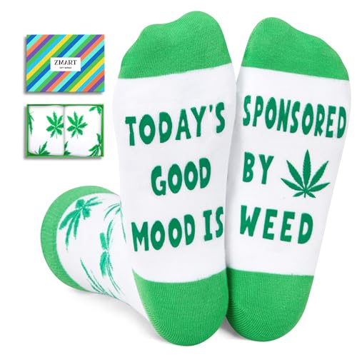Zmart Funny Plant Socks For Women Men - Sunflower Yoga Succulent Socks, Gifts For Succulent Sunflower Pot Leaf Yoga Lovers - Medium - Weed White Good Mood
