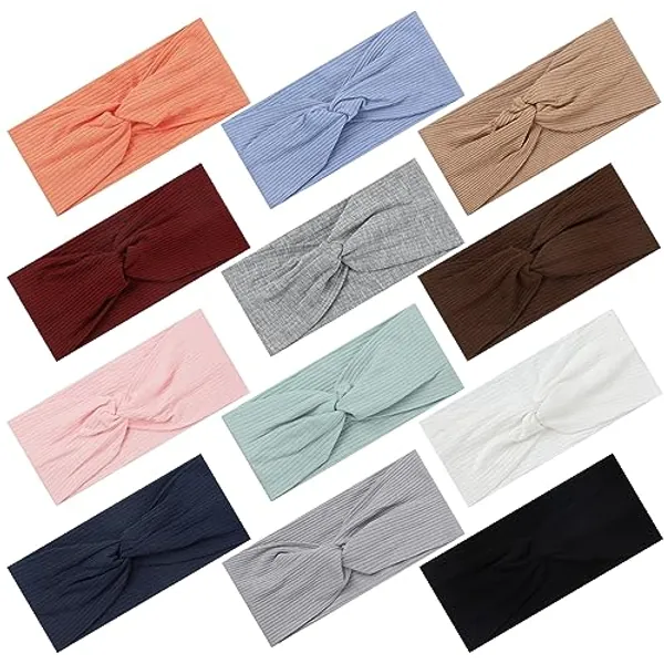 12 Pcs Stretchy Headbands for Women, Absorbed Sport Headband Soft Twist Headbands for Daily Life Yoga Workout