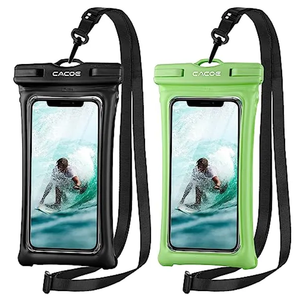 CACOE [Floatable] Floating Universal Waterproof Phone case 2 Pack-Up to 7.0",Phone Pouch with Adjustable Neck Lanyard,IPX8 Cell Phone Dry Bags for Beach Pool Swimming（Black+Dark Green）