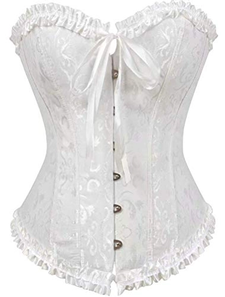 SHYMMUO Women's Lacing Corset Top Satin Floral Boned Overbust Body Shaper Bustier Sexy Waist Push Up Shapewear Lingerie…