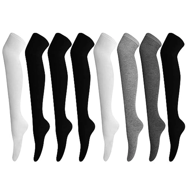 ONESING 3-10 Pairs Thigh High Socks for Women Over the Knee High Socks Thick Long Cotton Socks Thigh High Stockings for Women