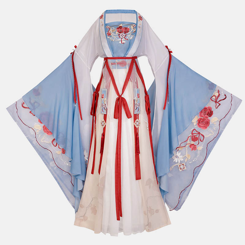Vintage Blossom Print Cami Top Cardigan High Waist Pleated Skirt Hanfu Costume