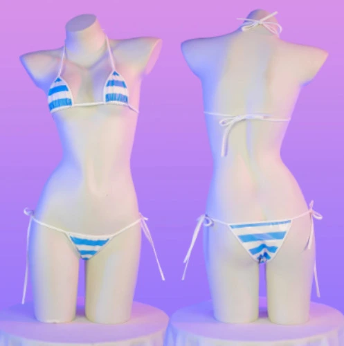 Blue striped bikini - Anime Swimwear