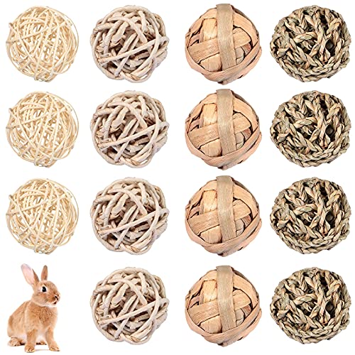 15 Pieces Small Animal Chew Ball Toy Rolling Activity Play Balls Bunny Treat Ball Grass Ball Pet Cage Accessories for Rabbits Guinea Pigs Chinchilla Teeth Grinding Gnawing Biting (Classic Style) - Classic Style