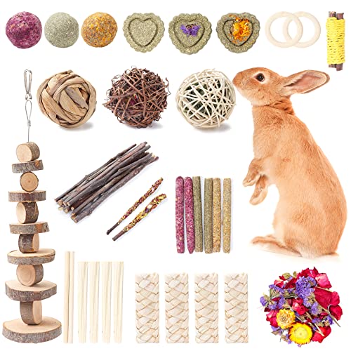 DAMPET Bunny Toys, Rabbit Toys, Bunny Toys for Rabbits, Bunny Chew Toys for Teeth, Timothy Hay Sticks Chew Treats and Balls for Rabbit, Bunny, Chinchilla, Guinea Pig, Hamster (Style 1) - style 1