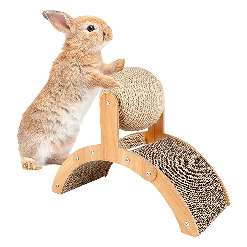 CheeFun Rabbit Scratching Pad: Natural Sisal Rabbit Scratching Ball & Cardboard Rabbit Scratch Pad 2-in-1 Bunny Claw Scratcher Interactive Toy for Indoor Kittens Ferrets Chinchillas Small Animals - Arched Bridge