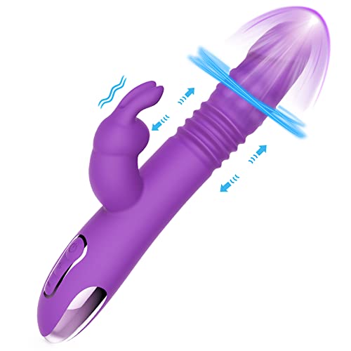 Beaded Thrusting Rabbit Vibrator - BOMBEX William, 9.8" Triple Action G Spot Vibrator with Independent Clitoral Stimulator, 10 Patterns, Waterproof & Rechargeable Sex Toys for Women, Purple - Purple