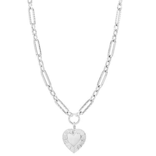 Large Multi Link Chain & Heart Pendant Necklace - SILVER