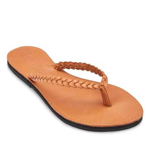 The Trenza Leather Flip Flop - 6 / Caramel