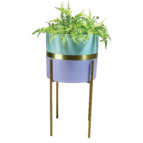 Modernist Planter - Blue & Purple with Gold Pedestal