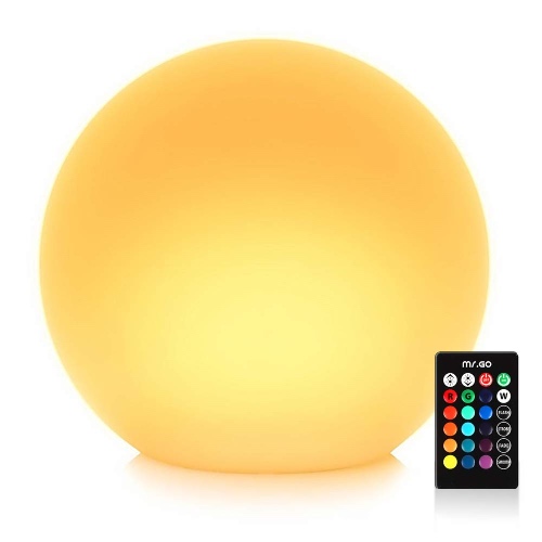 Mr.Go 14-inch LED Ball Light with Remote, Waterproof Rechargeable LED Globe Light Glowing Orb Mood Lamp, Dimmable 16 RGB Colors, Great for Home Garden Patio Pool Party Decorative Ambient Lighting - Ball 14"
