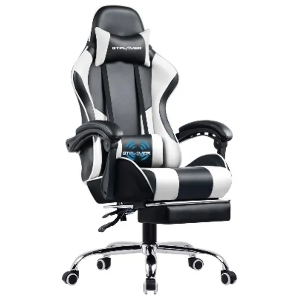 GTPLAYER Gaming Chair, Computer Chair with Footrest and Lumbar Support, Height Adjustable Gaming Chair with 360°-Swivel Seat and Headrest for Office or Gaming (White)