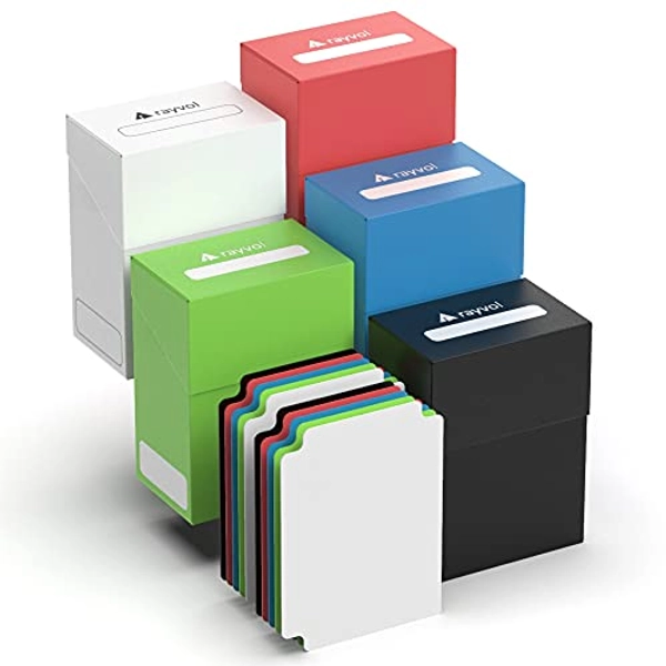 Rayvol 5 Card Deck Box with 2 Dividers/Box - Set of 5 Card Boxes for TCG (Blue, Red, Green, Black, White)
