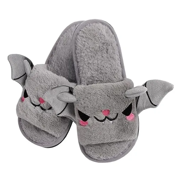 Halloween Bat Animal Slippers Soft Plush Cozy Open Toe Women Indoor or Outdoor Fuzzy Slippers Halloween Gifts For Girls Women Girlfriend