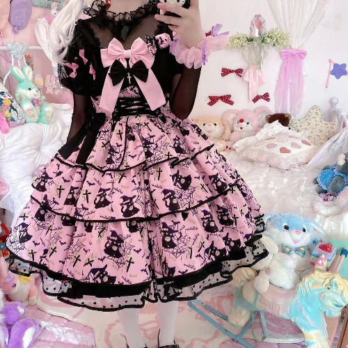 Haunted Lolita Dress - Pink / XL