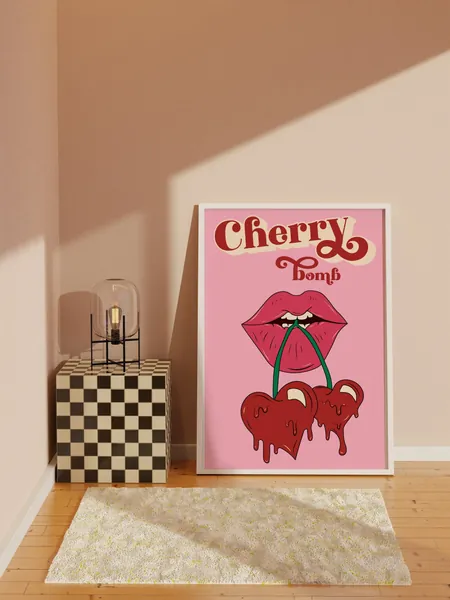 Y2K Decor,Cherry Bomb Print,Retro Groovy Art,Preppy Room Decor,Trendy Wall Art,Maximalist Decor,90s Aesthetic Eclectic Decor,Funky Print