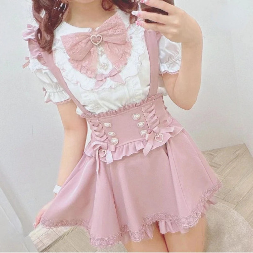 Gothic Lolita Suspender Skirts - Pink / L