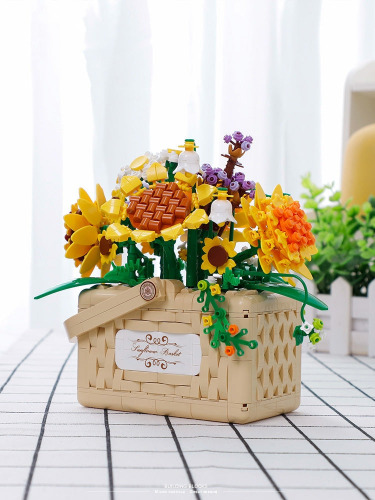 Basket Bouquet Set made of Building Blocks - Sunflower Bouquet