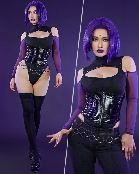 Raven Derivative Outfits Bodysuit and Corset with Belt Chain