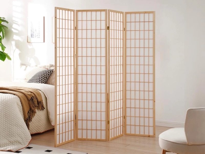 Paravent japonais 4 pans en bois de pin - L. 174  x H.178 cm - Naturel - LODUI
