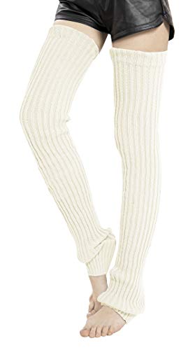 Leotruny Women's Winter Thick Knit Extra Long Thigh High Leg Warmers - C04-white