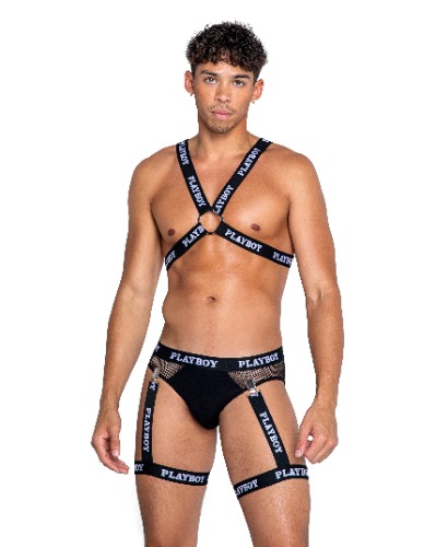 PBLI136 - Playboy Mens Dark Room Suspender Set - Black/White / M