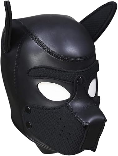 Adults Puppy Hood Mask, Removable Cosplay Dog Full Face Pup Hood Mask for Halloween Cosplay Novelty Costume Performance Props Gifts (Black)