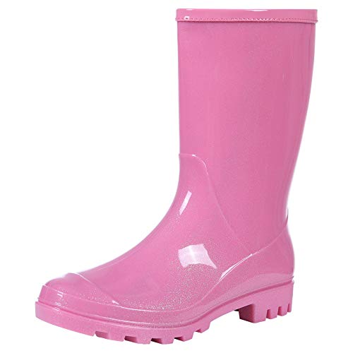 Evshine Women's Mid Calf Rain Boots Waterproof Garden Shoes - 7 - Glitter Pink