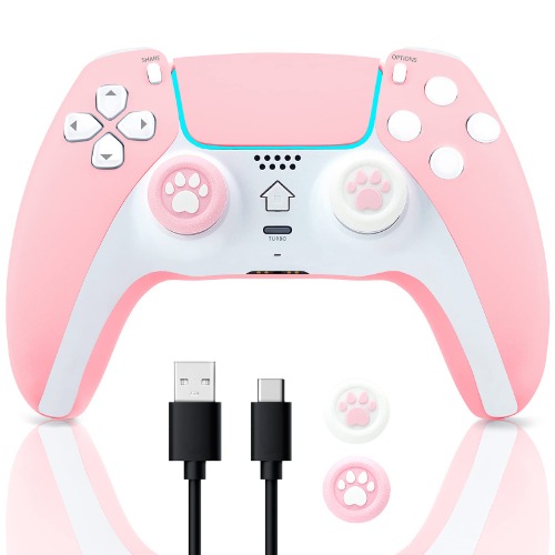 Wireless Controller for PS4 Dualshocked 4 Game Controller Compatible with Playstation 4/Pro/Slim/PC Replacement Remote Gamepad Gaming Accessories Joystick Touch Pad Built-in Speaker with Type-C Cable - Pink
