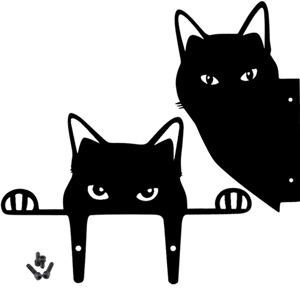 2 PCS Metal Yard Art Decor Garden Cat Statue, Cat Silhouette Stake Peeping Cat Fence Decoration Outdoor Ornaments décor for Courtyard Yard Lawn - Cat