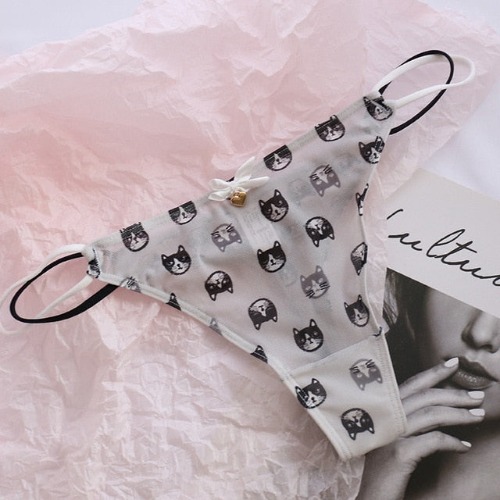 Classic Mesh Thongs - Gray cat head