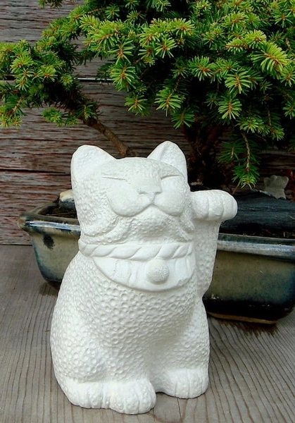 Maneki Neko Lucky Cat Japanese Bobtail Garden Sculpture by Tyber Katz