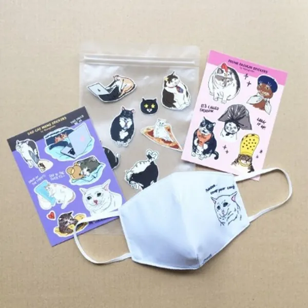 Choose Your Fabric Mask  2 Sticker Sheets  Sad Cat Meme | Etsy