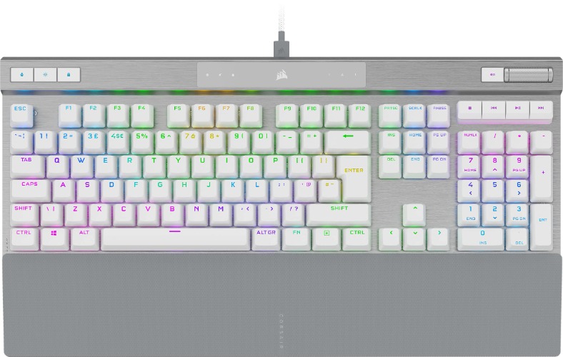 Corsair K70 PRO RGB Optical-Mechanical Gaming Keyboard - OPX Linear Switches, PBT Double-Shot Keycaps, 8,000Hz Hyper-Polling, Magnetic Soft-Touch Palm Rest - UK Layout, QWERTY - White