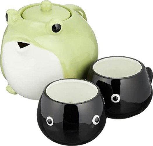 Sunart SAN3293 Cute Tableware Teapot & Tea Cup Set, Frog Parent and Child, 20.3 fl oz (600 ml), 45.1 fl oz (140 ml)