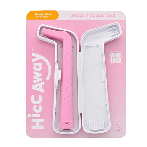 HiccAway Hiccup Straw - Stops Hiccups Naturally & Fast - As Seen On Shark Tank - Clinically Proven Relief for All Ages, Children & Adults - Lightweight, Reusable, & Safe (HiccAway + Case, PINK) 1 Pack - Pink