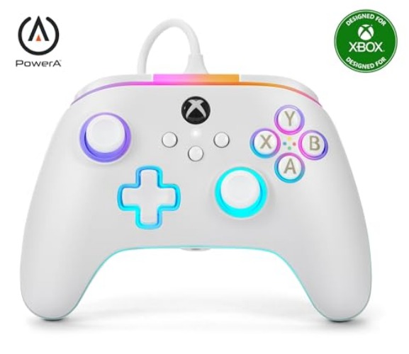 PowerA Advantage Wired Controller for Xbox Series X|S with Lumectra - White, gamepad, wired video game controller, gaming controller, works with Xbox One and Windows 10/11, officially licensed - White - Single