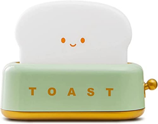 Cute Bread Toast Lamp, Dimmable Led Toast Night Lamp Rechargeable Desk Night Light with Timer, Portable Bedroom Bedside Sleep Lamps,Desk Decor Toaster Lamp for Bedroom, Bedside Gift (Green) - Green