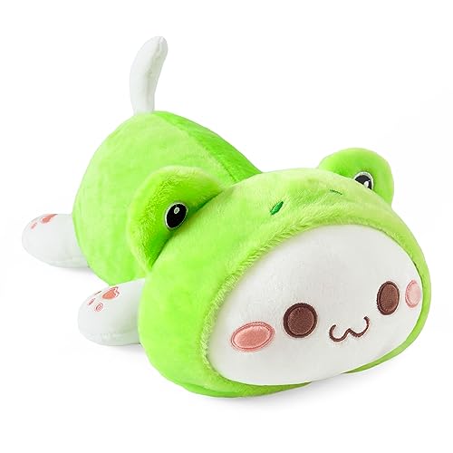 Onsoyours Cute Kitten Frog Plush Toy Stuffed Animal Kitty Soft Frog Cat Plush Pillow for Kids (Green Cat Frog, 12") - Green Cat Frog - 12"