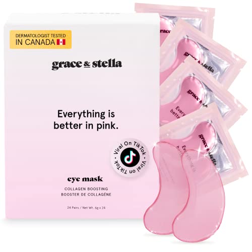 Award Winning Under Eye Mask - (24 Pairs, Pink) Reduce Dark Circles, Puffy Eyes, Undereye Bags, Wrinkles - Gel Under Eye Patches, Self Care by grace and stella - Pink (24 Pairs)