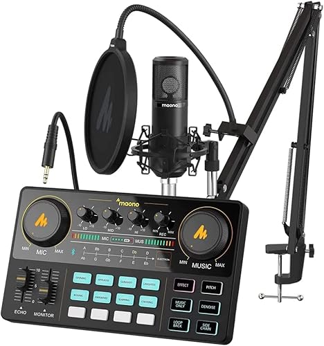 MAONO Audio Interface, Maonocaster Mixer Podcast Equipment Bundle SoundCard with 25mm Large Dia Mic for Streaming, Recording, Studio, YouTube Compatible with Android/iOS/Windows/MAC OS, AU-AM200-S6 - AU-AM200-S6