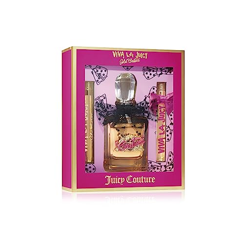 Juicy Couture, 3 Piece Fragrance Set Viva La Juicy Gold Eau De Parfum, Women's Perfume Set Includes EDP Spray Perfume & Two Mini Perfumes - Fruity & Sweet Travel Perfume for Women - 3.4 Fl Oz - 3 Piece Set