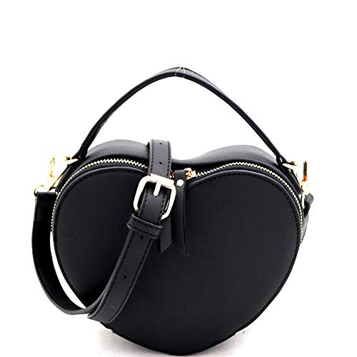 Trendeology Cute Heart Shape Girls Womens Vegan Leather Small Handle Satchel Crossbody Purse - Zblack